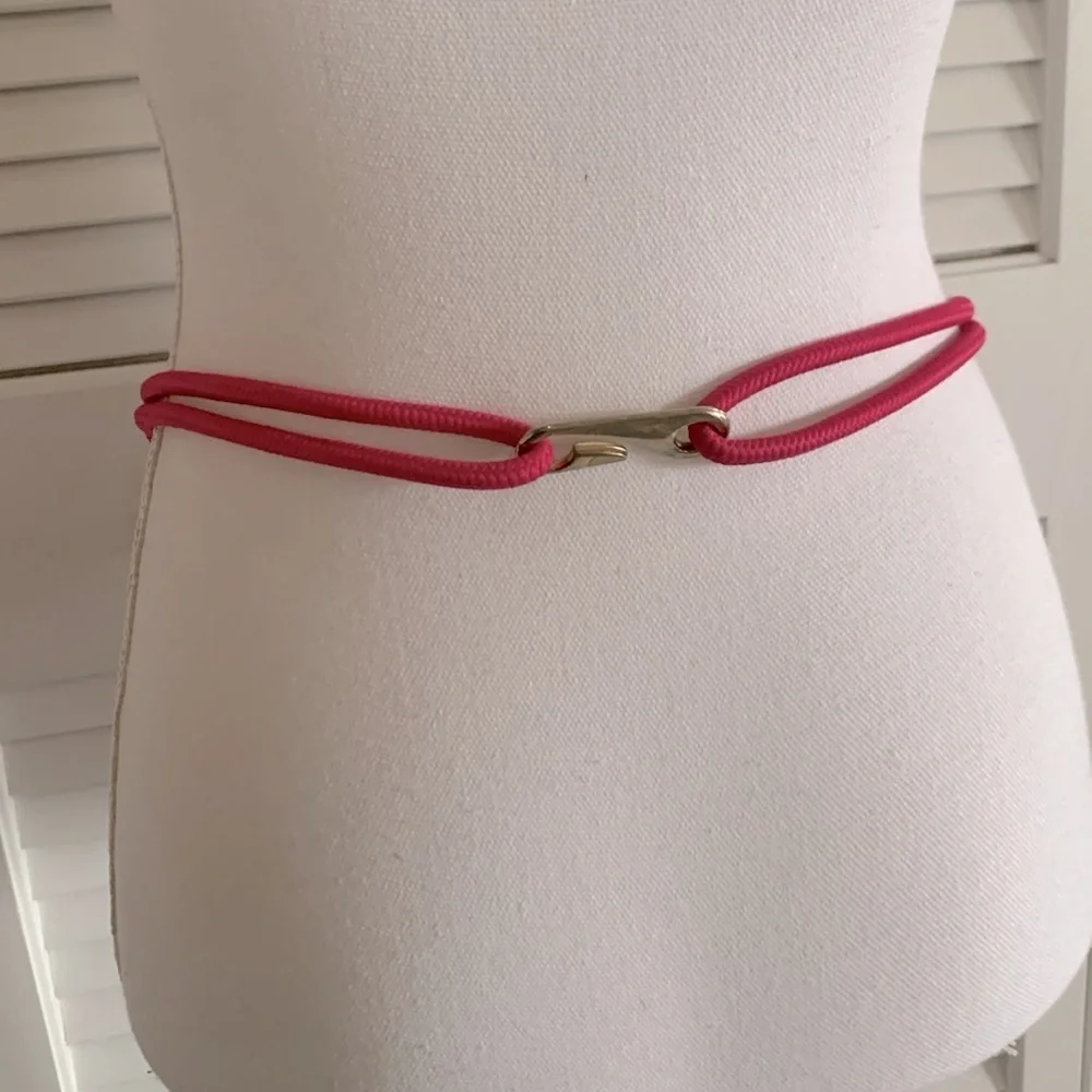 Prima Collezione Vintage Woven Fabric Wooden Rings Stretch Belt Multi-color Pink